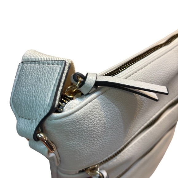 NWT Loume Crossbody Bag Cream Gold-Tone Hardwar Pebbled Faux Leather Nylon Strap - Picture 4 of 16